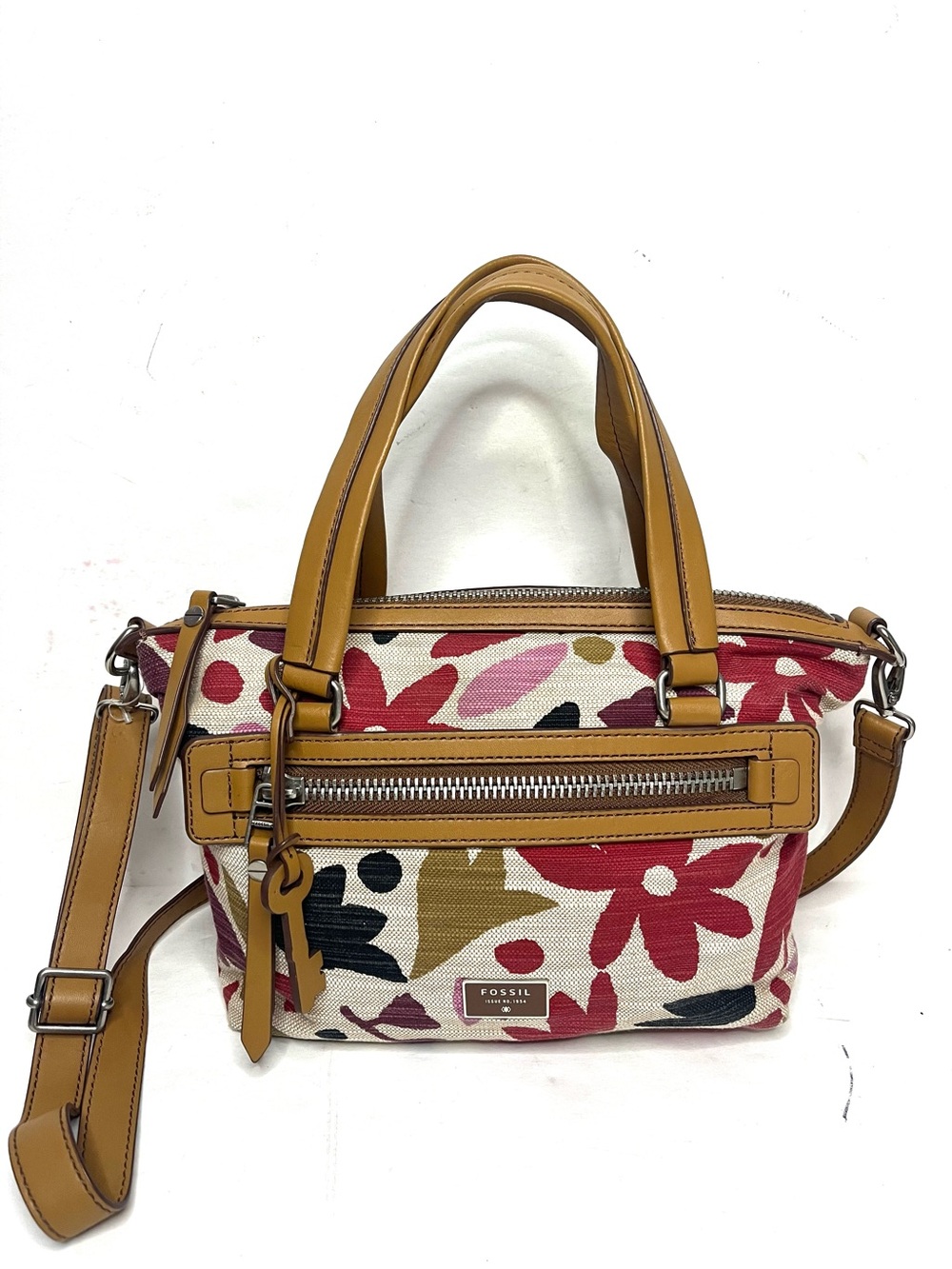 Fossil Dawson Floral Canvas &Leather Satchel/Crossbody